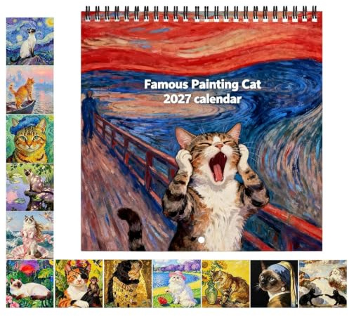 Katzen Kalender 2027 Wandkalender mit Berühmten Gemälden & Schreienden Katz