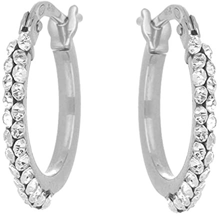 DelPia, Boucles d'Oreilles Rondes en or 18 carats et Argent Sterling 925 avec Cristaux (10mm)