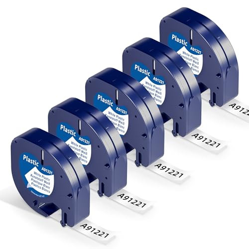 Wonfoucs 91221 Bänder Ersatz für Dymo Etikettenband LetraTag 12mm x 4m Kunststoff Schriftband S0721660 Plastik Weiß kompatibel mit Dymo Letratag LT-100H LT-100T LetraTag XR LT-200B, Packung mit 5