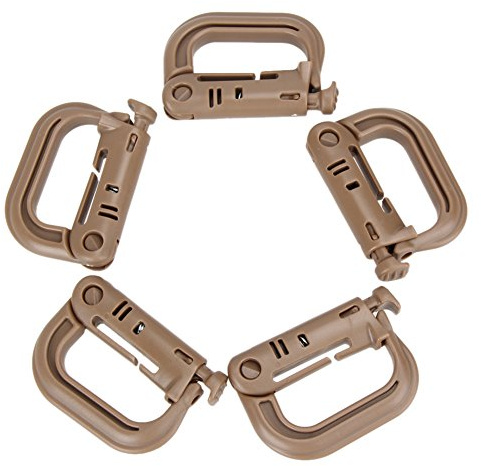 GEO-VERSAND Kunststoff Karabiner, 5 Stück, D-Verschlussring, D-Ring-Clip, Karabiner, Schnalle, Sand beige Klickverschluss groß Set