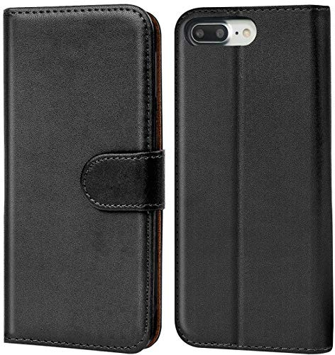 Verco iPhone 8 Plus Hülle, Handyhülle für Apple iPhone 7 Plus / 8 Plus Tasche PU Leder Flip Case Brieftasche - Schwarz