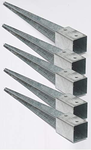 Set di 5 manicotti 90 x 90 mm, zincato a caldo, supporto per pali in legno, 75 cm, per pali in legno, recinzioni da giardino, in metallo, ancoraggi senza cemento, resistente alle intemperie, manicotto