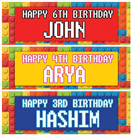 2 personalisierbare Geburtstagsbanner Bausteine Spielzeug Kinder Kindergarten Party Poster Dekoration