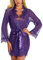 RSLOVE Peignoirs Femme Nuisette de Chambre Kimonos de Mariée Peignoir de Chambre Court Kimono Col V avec Ceinture en Satin Violet XXL