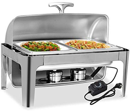 Aprilhp Chafing Dish, Calienta Platos Electrico Calentador Buffet, Acero Inoxidable, Ideale per Buffet, Catering e Fiesta, Mantener la Temperatura de los Alimentos, 9LDouble Grid