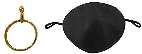 Caribbean Piraten Creolen & Augenklappe – Piraten Party Supplies – Kostümzubehör Set – Schwarz & Gold, Einheitsgröße