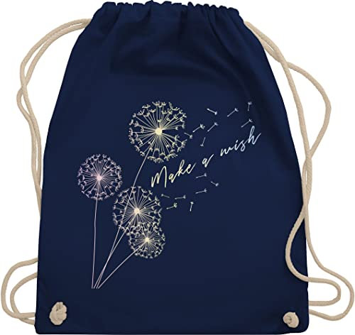 Turnbeutel Rucksack - Sprüche Statement - Pusteblume Flower - Unisize - Navy Blau - beutel mit blumenmuster statements wish stoffbeutel damen floral sprüchen wish. beuteltasche groß blumen