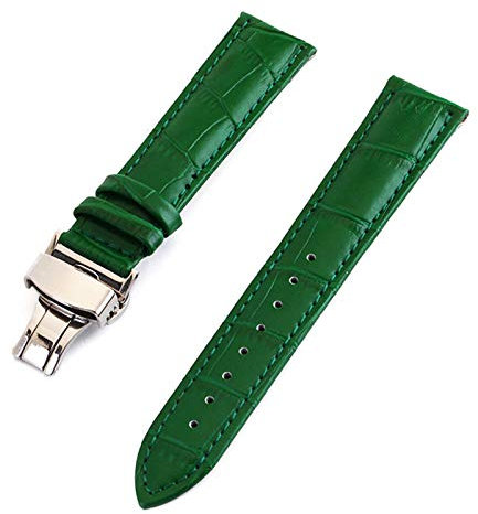 Leder Uhrenarmbänder 12-24mm Faltschließe Stahl Schliesse Armband Handgelenkgurt Grün, 15mm