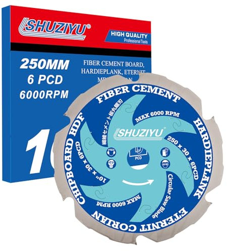 LSHUZIYU 250mm-6PCD, Centre hole 30mm, Polycrystalline Diamond Tipped 6 PCD, Hardie blade, Fiber Cement Board Circular Saw Blade