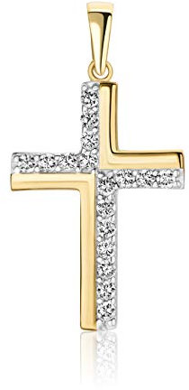 PRINS JEWELS Gold Anhänger Kreuz 14 Karat 585 Gelbgold Mit Zirkonia Steinen Unisex