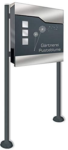 Zalafino Briefkasten incl. Standfuß freistehend in anthrazit - individualisierbarer Design-Briefkasten aus pulverbeschichtetem Stahl mit Zeitungsrolle, Sichtfeldern und Standfuß