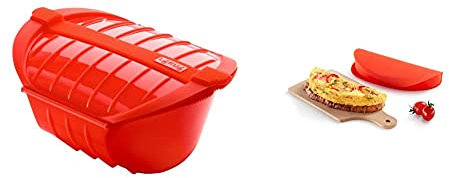 Lékué Estuche Hondo De Vapor Xl, Capacidad De 1000 Ml, Para 3-4 Personas, Color Rojo + Recipiente Para Cocinar Tortillas Francesas En Microondas, Color Rojo