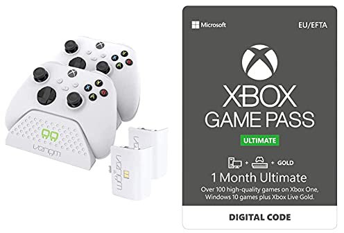 Venom Twin Charging Dock with 2 x Rechargeable Battery Packs - White (Xbox Series X & S/Xbox One) & Xbox Game Pass Ultimate | 1 Month Membership | Xbox/Win 10 PC - Download Code