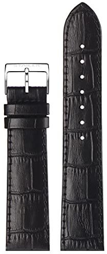 Stailer | Uhrenarmband aus echtem Leder mit Alligatorprägung | Lederarmband mit Edelstahl Metall Schließe | 14mm (L) | Schwarz | Unisex