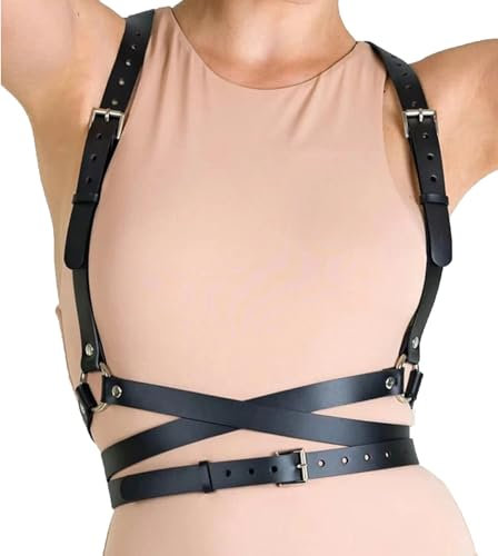 Widyany Punk Gürtel Schwarz Pu Leder Gürtel, Harness Gürtel für Frauen Gothic Körper Einstellbare Taille Gürtel Kleider Party Zubehör, Schwarz, 2 Stück, adjustable