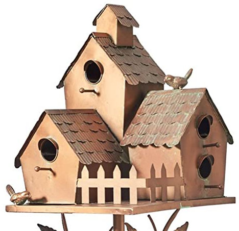 Tianbi Metal Bird House Feeders with Pole,Metal Art Cottage Bird House Stakes,Hummingbird House, Distressed Metal Birdhouse Garden Decor for Courtyard Backyard