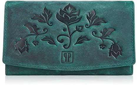 Geldbörse Damen groß viele fächer Leder Vintage Paolo Peruzzi grün