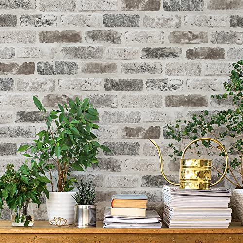 Guvana 17.3×394 Brick Wallpaper Grey and Brown Self Adhesive Wallpaper 3D Brick Peel and Stick Wallpaper Removable Contact Paper Brick Textured Vintage Wall Paper for Livingroom Wall Decor