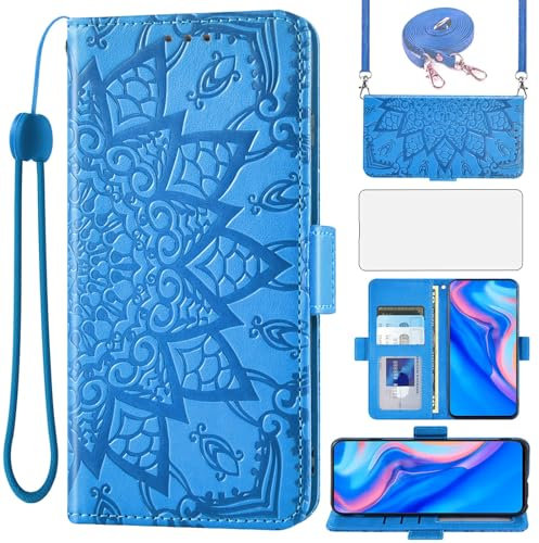 Asuwish Custodia per Huawei P Smart Z/Honor 9X, con cinturino e pellicola protettiva in vetro, scomparto per carte di credito, pieghevole, in pelle, supporto Hawaii Y9 Prime 2019 STK-L21 STK-LX1,