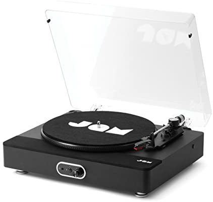 JAM Sound Stream+ Turntable, Speaker Stereo Integrati, Connettività Bluetooth, 3 Velocità, Adattatore CA, Cavo da RCA ad AUX, Adattatore per Vinili e Tappetino Inclusi, Nero Opaco