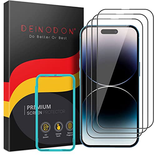 DEINODON Premium für Panzerglas für iPhone 14 Pro [Full Screen], Auto-Installation 100% Ohne Blasen, Ultra Hart 9H+ Unzerbrechlich Schutzglas Kratzfest Hüllenfreundlich Keine Fingerabdrücke, 2 Stück