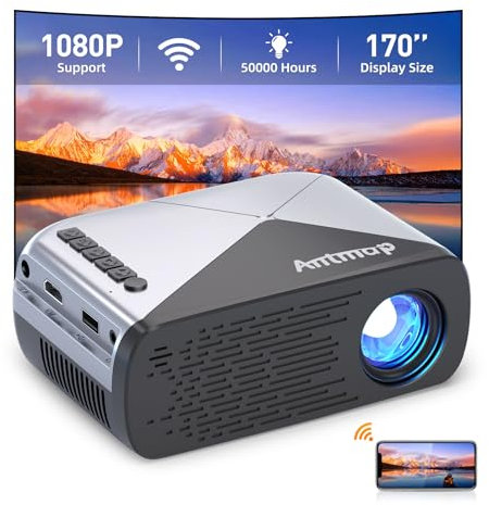 Mini Projecteur, Vidéoprojecteur WiFi Portable Home Cinéma Supporte 1080P Full HD Projecteur, Retroprojecteur Compatible avec Samrtphone/HDMI/TV Stick/USB/PS4/DVD