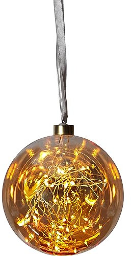 EGLO LED Weihnachtskugel für Innen, beleuchtete Glaskugel zum Aufhängen, Leuchtkugel Amber zum Hängen, Deko Wohnzimmer, warmweiß, Strom-Betrieb, 3m Kabellänge, Ø 15 cm