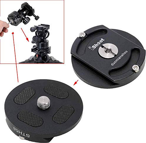 Tripod Head Clamp Mount Converter Quick Release Adapter for Cantilever Head, Fluid Head, Ball Head, Tripod Heads with Circular Bottom and 3/8 Screw Hole, Bottom is Arca-Swiss Fit Camera QR Plate