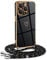 Mkej Frauen Mädchen Handykette Kompatibel mit iPhone 11 Pro - Silikon Hülle mit Band - Handyhülle für iPhone 11 Pro Herz Love Design Galvanik - Hülle mit Kordel in schwarzes Gold
