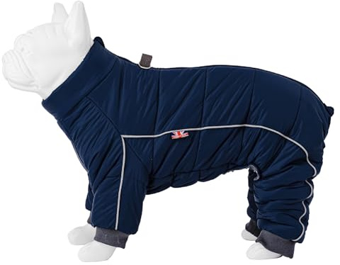 HUGO & HUDSON Navy Outdoor Winter Dog Suit Jacket Windproof Reflective Coat Buckle for Harness, XS30