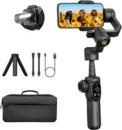 AOCHUAN Stabilizzatore cardanico intelligente S2 per smartphone, giunto cardanico professionale a 3 assi standard del settore con microfono a asta estensibile per iPhone e Android Vlog TikTok