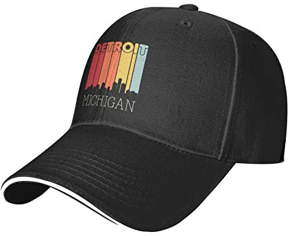831 Damen Herren Outdoor Hut Detroit-Michigan-Skyline-Retro-Vintage Distressed Basecap Mode Baseballkappe Reine Farbe Baseball Cap Für Kletter Reisen Angeln