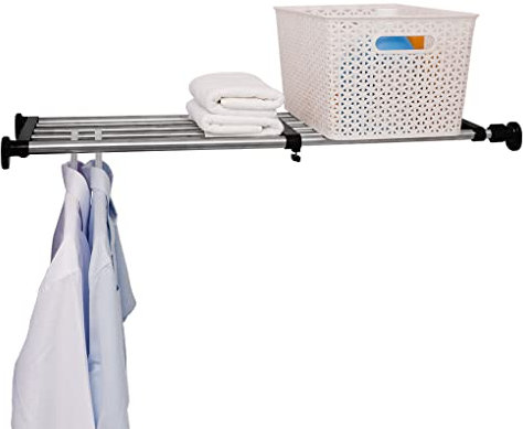ARIIKON Verstellbares Kleiderschrank Regal, Erweiterbar Einlegeböden Ohne Bohren, Regalböden Ausziehbar Länge 84-117,5cm, Breite 25cm, DIY Separator für Küche, Badezimmer, Schlafzimmer, Schwarz