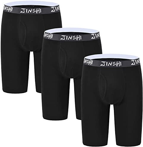 JINSHI Boxer Homme sous-vêtement Doux Bambou Long Caleçons Sport Slip Confort Trunk Microfibre Jambe Extra-Longue Lot de 3 Noir 3XL