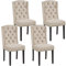Yaheetech Lot de 4 Chaises de Salle à Manger en Tissu Effet Lin Design Classique Boutonné Ensemble de Chaises de Cuisine Rembourrées avec Pieds en Bois Massif Garniture Clou Dorés Beige