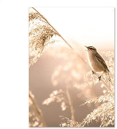 ABCWARRT Nordic Beige Landschaft Kunst Leinwand Malerei Reed Heu Poster Brücke Vogel Verbrauch Ochse Fuchs Bild Home Wohnzimmer Dekoration (50 * 70cm Kein Rahmen,9)