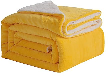 Good Nite Coperta in pile Sherpa, reversibile, 130 x 150 cm, soffice e calda, per letto domestico e in viaggio (giallo, singolo)