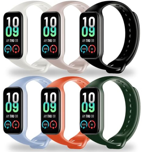 Monuary 6 Stück kompatible Armbänder für Amazfit Band 7, Weiche und Atmungsaktive Sportliche Farbige Ersatz-Armbänder, Schnellverschluss