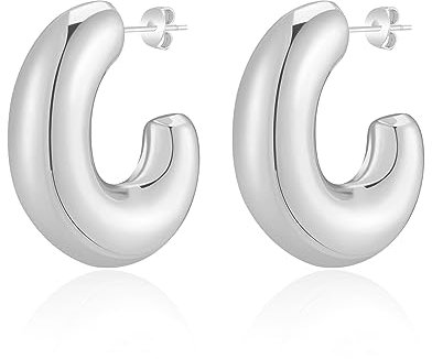 MESOVOR Gold Klobige Creolen Ohrringe für Damen und Mädchen, 18 Karat Vergoldete Leichte Hohle Dicke Offene Kreolen Ohrringe Schmuck Geschenke (Silber-02)