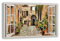HUBDECO Leinwandbild Fensterblick Spanien-Straße Bild 120x80 cm - Landschaftsbilder auf Leinwand - Wandbilder Wohnzimmer - Bild Fenster mit Ausblick - Aesthetic Room Decor - Wanddeko Schlafzimmer