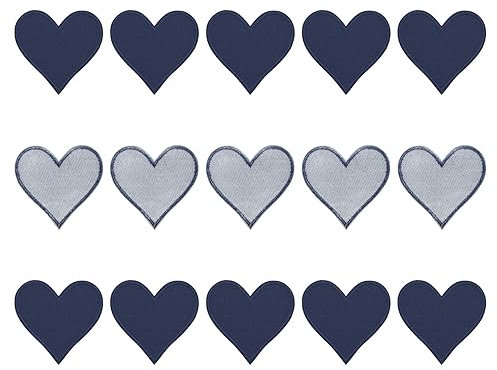 uxcell Parches bordados en forma de corazón para planchar en color azul marino, parches para coser en ropa, chaquetas, mochilas, decoraciones de reparación, paquete de 15, 1.1 x 2.7 pulgadas