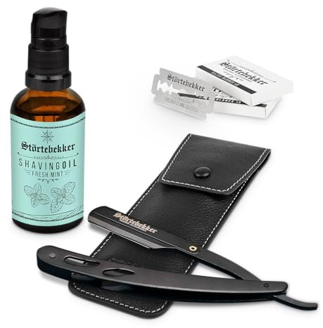 Störtebekker® Premium Konturen Set - Hochwertiges Rasierset für eine perfekte Rasur - inklusive Rasiermesser und Rasieröl - Rasur und Bartpflege Set für Männer - ideale Geschenkidee Herren