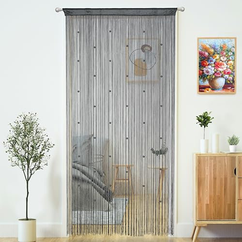 YaoYue Beaded Curtain Door String Curtains for Doorways Tassels Beads Hanging Fringe Hippie Window Hallway Entrance Wall Closet Bedroom Privacy Decor (Grey, 39 W x 79 L (Pack of 1))