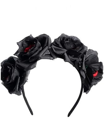 Carnival Toys Cerchietto con Rose Nere e teschietti c/cav. Childrens_Costume, Multicolore, L Unisex Kids