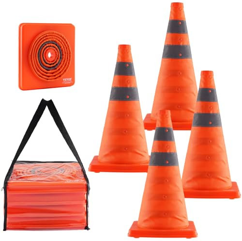 VEVOR Cône Signalisation Réfléchissant 4 Pièces 45 cm Plot de Chantier Pliable et Portable Cône de Sécurité Large Base avec Sac de Transport pour Délimitation Stationnement d’Urgence en Route Parking