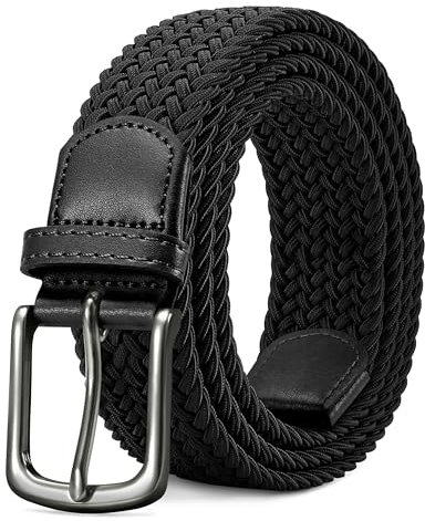 LAKIDAY Flechtgürtel aus Stoff, Elastischer Stretchgürtel für Damen und Herren Schwarz 120 cm Hochwertig & Bequem Breite 3.5 cm