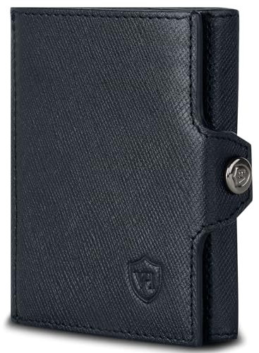 VON HEESEN Slim Wallet mit XL Münzfach & RFID-Schutz - Mini Geldbörse Herren & Damen - Kartenetui Kreditkartenetui - Portmonee Geldbeutel Portemonnaie klein Schwarz Saffiano