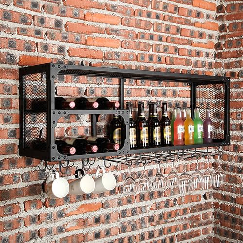 Weinregal Wand Mit Glashalter,Weinregal Palette Eisen,Wandmontierte Weinregal,Weinregale Für Die Bar,Wandbar,Wand Flaschenhalter,Küchenregal Hängend Weinhalter,Flaschenregal,Weinglasregal ( Size : 60x