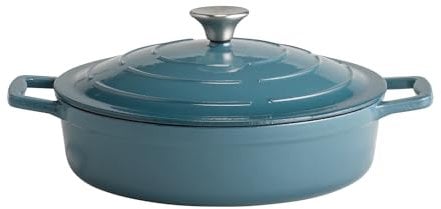 APS 88314 Cazuela con tapa 5 STARS, hierro fundido, apta para inducción, refractaria, incl. soporte para tapa, Ø 28 cm, 3 litros, turquesa