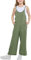 Rolanko Girls Jumpsuit Adjustable Spaghetti Strap Loose Overalls Rompers, Cotton Baggy Plain Playsuits with Pockets for Age 5-12 Years, Green, Size: 10-11 Years, 150